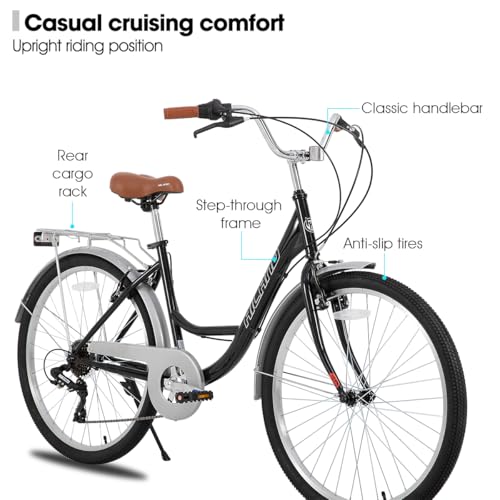 HILAND 7-Speed Step-Through Bike for Women, Lightweight Hi-Ten Steel Frame, Multiple Colors