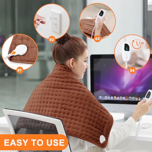 Image of Deepsoon Heating Pad,Electric Heating Pads for Back,Neck,Moist Heating Pad for Abdomen Shoulder Knee Legs,Dry /Moist Heat&Auto Shut Off,Mother's Day Birthday for Men and Women,Brown,33x17 Inch