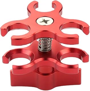 NovelGoal Aluminum Ball Clamp Mount for Underwater Diving Tripod Holder Mount Adapter Ball Head Sports Action Camera Bracket Diving Accessories (Red,3 Holes)