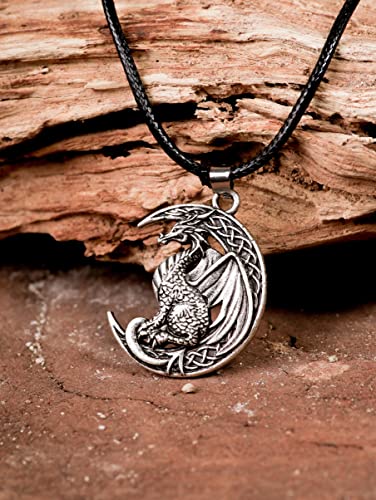 HAQUIL Dragon Necklace, Antique Medieval Dragon Pendant, Faux Leather Cord, Jewelry Gift for Men and Women3