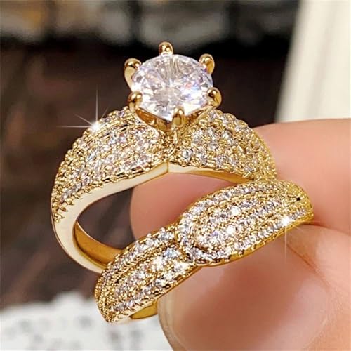 Women's Shining Cubic Zirconia 2Pcs Rings Set Luxury Engagement Ceremony Party Accessories4