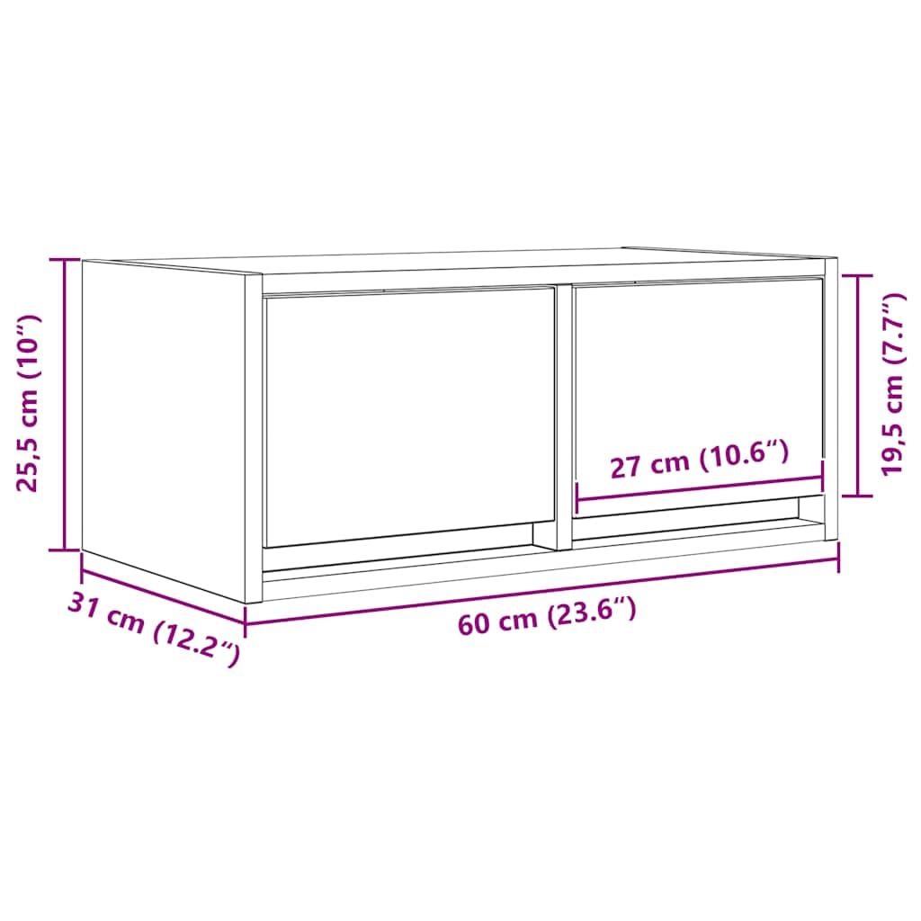 Mobile TV bianco in legno 60 x 31 x 25,5 cm con 2 cassetti, montaggio a parete, spazio per soggiorno, camera da letto, home theater, credenza salvaspazio con ripiano