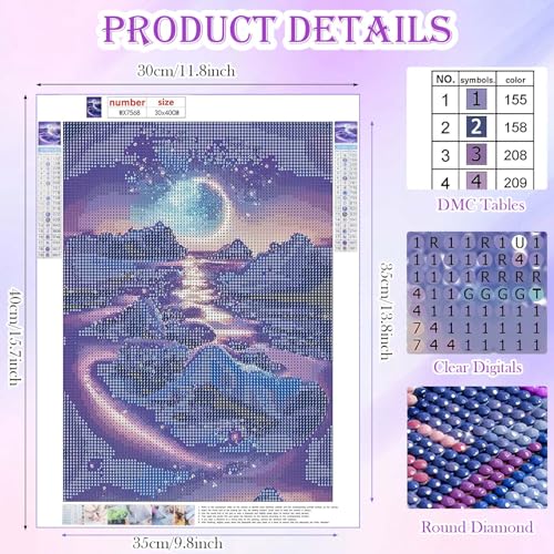 Image of CoolShef 5D Diamond Painting Kit - DIY Moonlight Beach Full Drill Gem Art, Rhinestone Diamond Art Kit with Round Crystal Beads for Home Wall Decor & Relaxing Adult Crafts Gifts