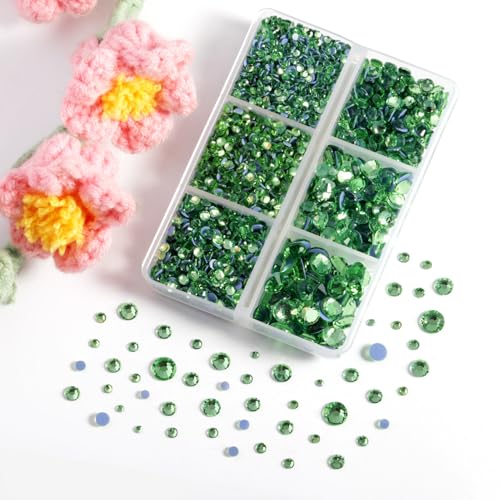 Image of BEADSLAND Hotfix Rhinestones, 4000 PCS Light Green Rhinestones for Clothes Crafts Mixed 6 Sizes with Wax Pencil and Tweezers Kit, SS6-SS30, Peridot