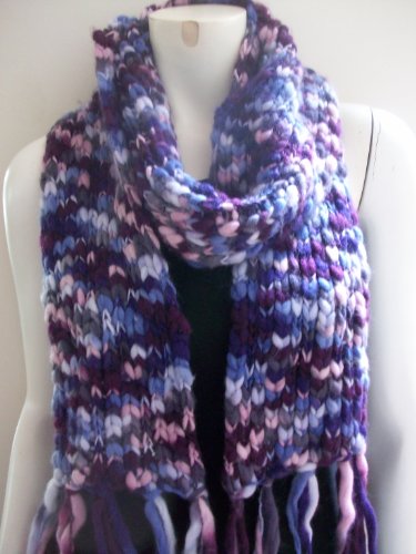 Fashionable Multi Toned Thick and Thin Scarf, Neck Wear, Wrap, Knitted, Shades of Purple