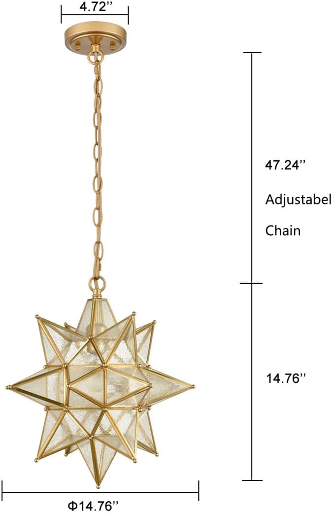 Geometric Gold Seeded Glass Star Pendant Light