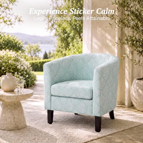 Image of BELLEZE Set of 2 Upholstered Barrel Accent Chair - Frond Blue