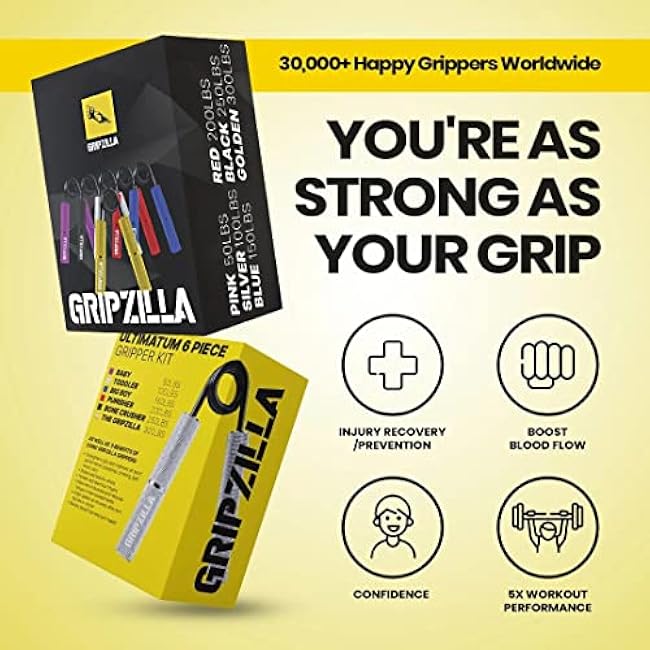 GRIPZILLA Grip Strength Trainer 50-300lb, Hand Gripper Strengthener Workout Kit,Metal No Slip Heavy Duty Hand Strengthening Device, Forearm Exerciser and Wrist Strengthener