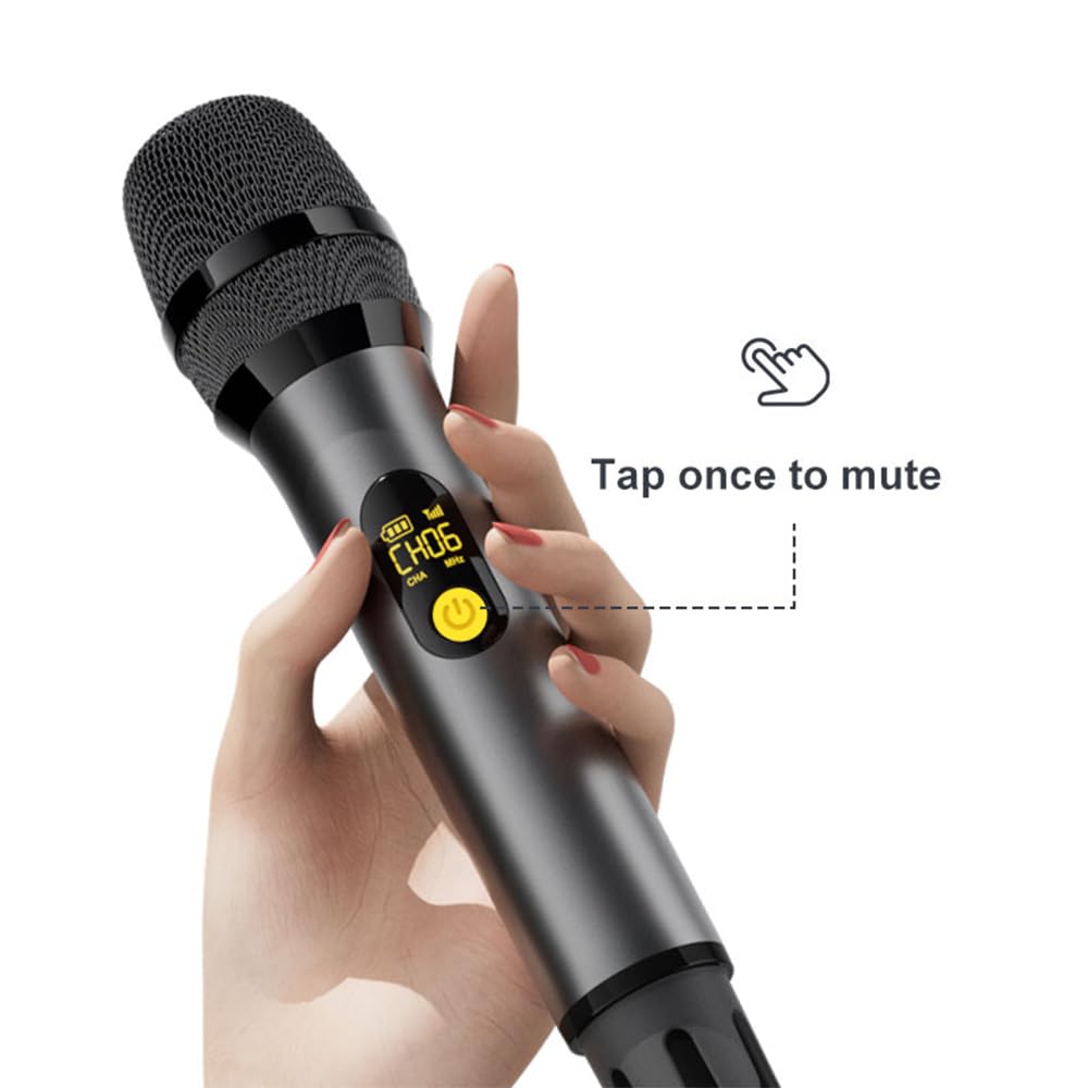 VOVIGGOL Micrófono Inalámbrico Profesional de Metal 2 Piezas, 50M UHF Sistema de Micrófono Dinámico Mano con Receptor Recargable, para Canto de Karaoke, KTV Casero, Boda, DJ, Fiesta, Discurso