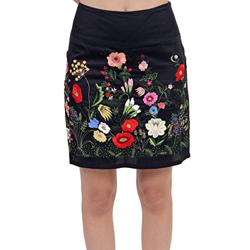 LA CERA Women's Black Patchwork Cotton Floral Embroidered Skirt Mid-Rise Casual Summer Wear2