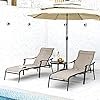 HAPPATIO Patio Chaise Lounge 3 PiecesPatio Lounge Chair with Glass Coffee TablePool Lounge Chair with Breathable Textilene Fabric for Patio Backyard Poolside Brown