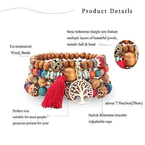 Loyallook 8 Sets Bohemian Stretch Wood Beaded Bracelets For Women Boho Tassel Bracelet Set Bead Strand Bangle Charm Multilayer Stackable Bracelets #TOP2