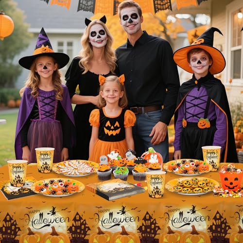 MestectPET 57 Pcs Halloween Party Tableware Set, Paper Plates Cups Napkins Tablecloth for 16 Guests, Dinnerware Set for Halloween Bar Home Party Supplies Table Decoration - Image 4