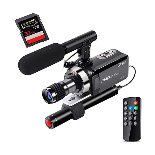 OsxoBear Videokamera, Nachtsicht-Camcorder bis zu 100 m Sichtweite, IR-Video-Camcorder mit Mini-Monokular, externe…