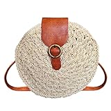 Bolso de Rafia Redondo para Mujer - Bandolera de Paja con un Toque Sencillo pero Elegante - Bolso...