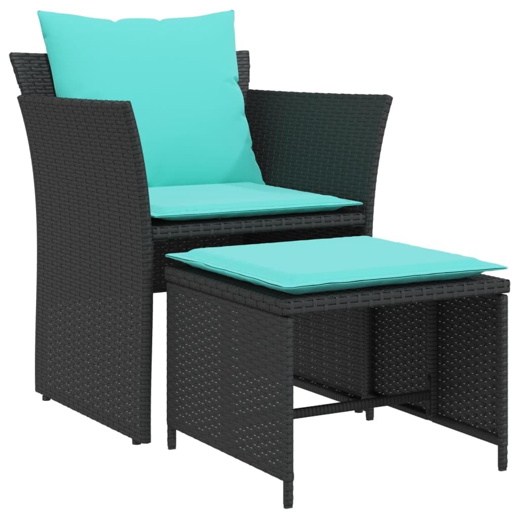 Chaise de jardin avec repose-pied Makastle en résine tressée noire et turquoise