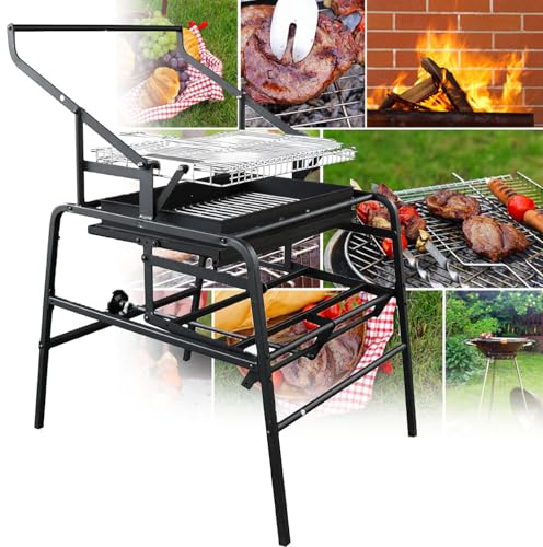 Parrilla plegable para barbacoa con función giratoria de 360°, acero inoxidable para mayor durabilidad, perfecta para viajes, camping, fiestas