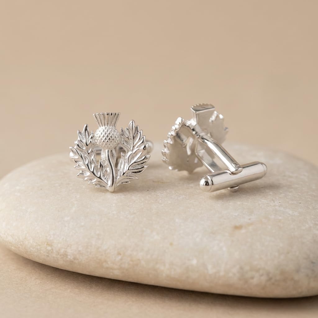 Alexander Castle 925 Sterlingsilber Manschettenknöpfe mit Schottischer Distel für Herren – Schottische Manschettenknöpfe mit Schmuck-Geschenkbox – 15 mm x 15 mm