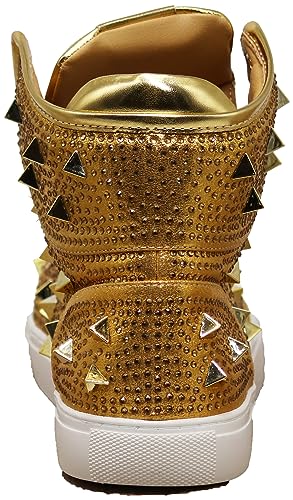 Image of Enzo Romeo Men's High Top Crystal Shimmer Rhinestone Blink Flat Spike Fashion Sneakers Shoes BUL2