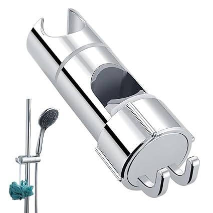 HASTHIP Bathroom Shower Head Holder with Intergrated Hooks Universal Shower Slide Bar Bracket for 16-27mm Modern ABS Shower Bracket with Dual Hanging Hook Adjustable Shower Slide Bar Bracket