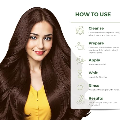 Image of Nisha Natural Henna Powder for Hair Colour, Dark Brown Semi-Permanent Hair Color, Herbal Conditioning Hair Dye for Silky & Shiny Soft Hair for Men & Women 10g (Pack of 10), Ammonia-Free