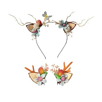 Lurrose 3pcs Reindeer Antlers Headband Hair Clips Christmas Hair Accessories for Women Xmas Holiday Party Cosplay Favors Random Style