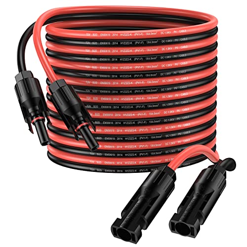 Proster Solar Panel Extension Cable 8m/26ft 4mm with IP68 Waterproof 12 AWG for Photovoltaic Cables with Female and Male Connectors (8m Red + 8m Black)