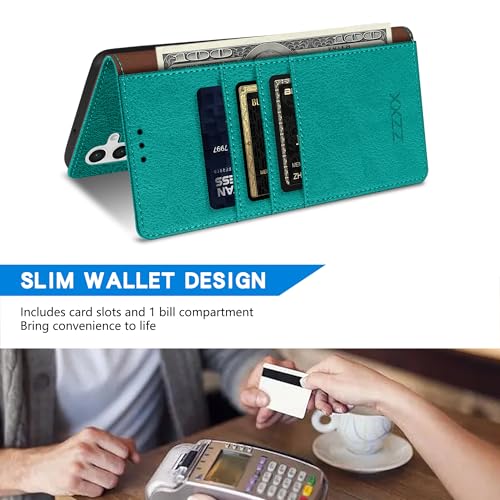 Image of ZZXX for Samsung Galaxy S25 Plus Wallet Case with [RFID Blocking] Card Slot Kickstand Magnetic Closure Leather Flip Fold Protective Phone Case for Galaxy S25 Plus 5G Case Wallet(Lake Blue-6.6 inch)
