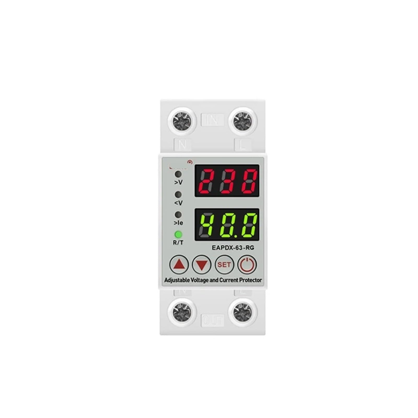 VSPPJYFG 40A 63A 230V DIN Rail Adjustable Overvoltage and Undervoltage Protection Device Protector Relay Overcurrent Protection(Red-green,40A)