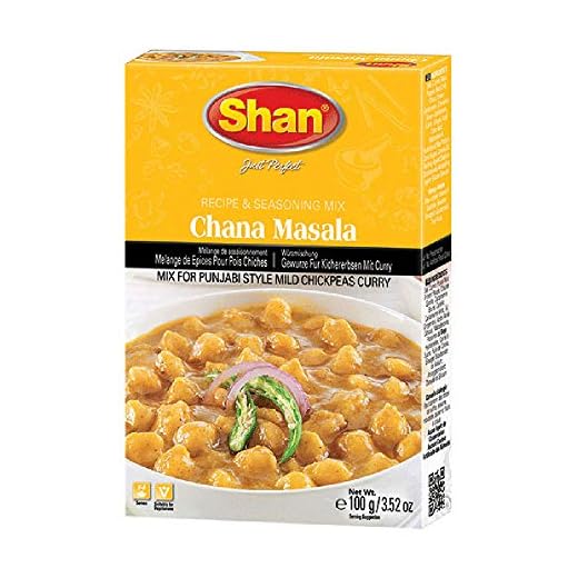Shan Chana Masala Recipe and Seasoning Mix 3.52 oz (100g) - Spice Powder for Punjabi Style Mild Chickpeas Curry - Suitable for Vegetarians - Airtight Bag in a Box