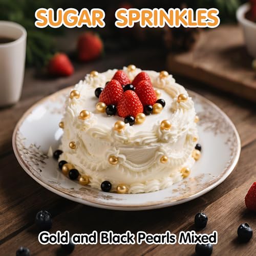 image for Sugarzy Edible Pearl Sprinkles for Cake Decorating,130g Black and Gold
