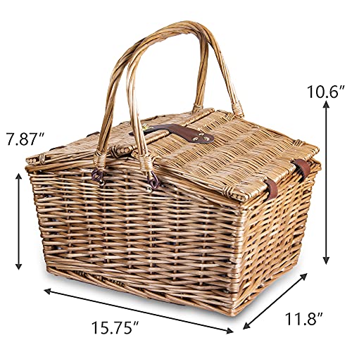 18Pcs Wicker Picnic Basket For 2 With Cooler Hamper/ Picnic Blanket, Large Picnic Set For Camping,Outdoor,Valentine Day,Thanks Giving,Birthday Christmas For Couples-Grey Stripes #TOP2