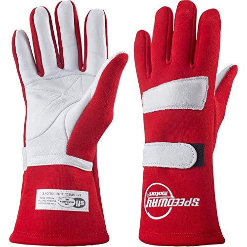 Speedway Motors Red Nomex Racing Gloves, Size Medium, SFI-1, Leather Palm