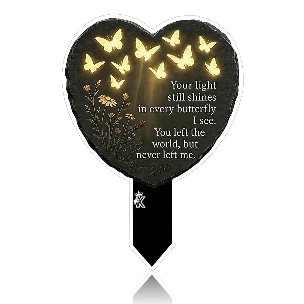 Torvyn Heart-Shaped Memorial Plaque with Stake - Butterfly Grave Ornaments for Cemetery - Meaningful Garden Remembrance Marker & Sympathy Gift - Weather-Resistant Outdoor Tribute