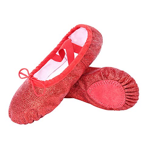 Hawiton Zapatillas de Ballet niña, para 4-7 años,clásico Elástico Canvas Calzado de Danza Elástico Profesionale Cabeza Redonda Zapatos Split de Baile y Gimnasia,Lentejuelas