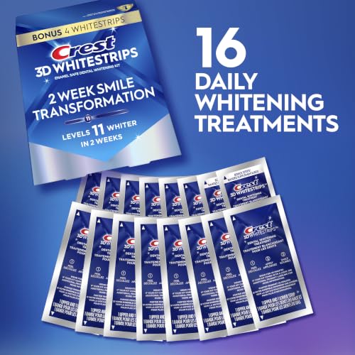 Image of Crest Teeth Whitening Strips, Crest 3D Whitestrips 2 Week Smile Transformation, Enamel Safe Teeth Whitening Kit, 16 Treatments (32 Strips), Whiter Teeth in 2 Weeks, 11 Levels Whiter