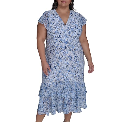 Robe de cocktail Tommy Hilfiger grande taille 46 femme en mousseline bleue