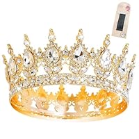 Volle Runde Krone Damen - Strass Kronen für Torte, Diadem Gold, Prinzessinnen, Mädchen, Braut, Kopfschmuck, Geburtstag Party, Kopfschmuck Schmuck für Hochzeit Prom Geburtstag Party