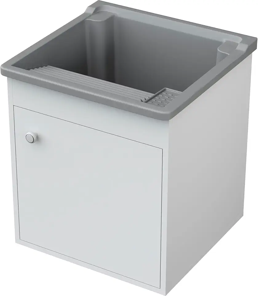 Tanque de lavar Roupa 26L Suspenso com Gabinete 46cm Montado Cor:Tanque Prata