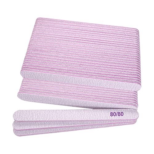 80/80 Grit Nail Files (50 Pcs) Emery Boards for Acrylic Nails and Gel Nails Coarse Nail File Double Sided 80 Grits Emory Professional Nail Filers Pack Reusable Washable Manicure Gray