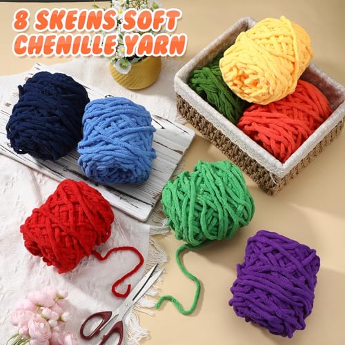 Image of Buryeah 8 Pack Chunky Chenille Yarn for Crocheting Soft Thick Fluffy Yarn for Hand Knitting Bulky Velvet Blanket Plush for Weaving DIY Crafts Each 3.5 oz 55 Yards (Rainbow Colors)
