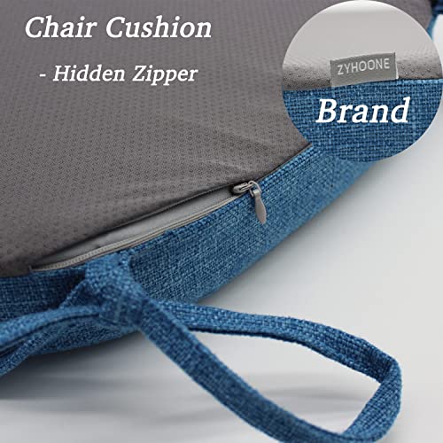 Zyhoone Seat Cushions For Kitchen Chairs - Dining Room Metal Wooden Non Slip Chair Cushion Pads With Machine Washable Cover And Ties [14.5 X 15.5 X 2 Inches] - Blue #TOP3