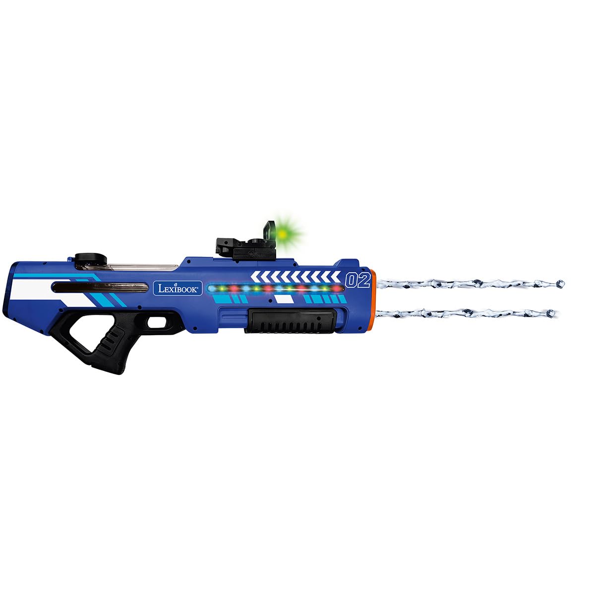 Lexibook, Pistola ad Acqua Elettronica Ricaricabile, Effetti Luce e Suono, Serbatoio da 680 ml, Portata Fino a 10 m, 3 modalità, Mirino a Punto Verde, Blu/Nero, WG20LXB