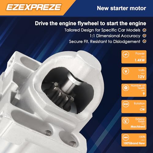 Image of Ezexpreze 6970 New Starter Motor Replacement for Chevrolet Tahoe 4.8L 5.3L 2009-2014, Silverado Suburban 1500, Express 2500 3500, GMC Yukon XL, Sierra, Savana, Canyon V8 Engine OE: 12611102 19168041
