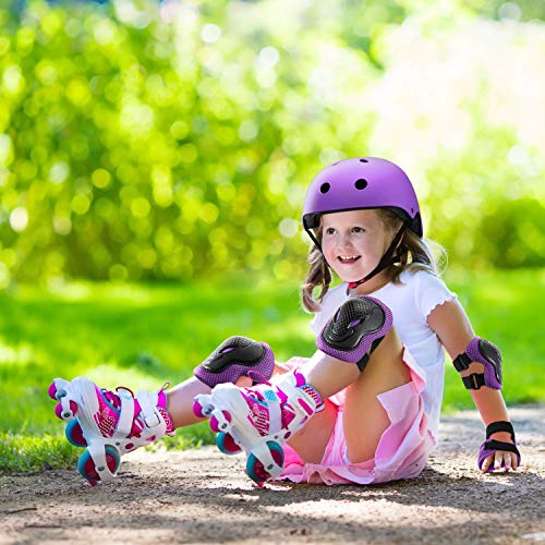 JIFAR Youth Kids Bike Helmet for Ages 3-11, Adjustable Toddler Protective Gear with Elbow Knee Wrist Pads for Skateboarding Bicycling Hiking, S Size for Girls Boys Helmet，Purple - Thumbnail 4