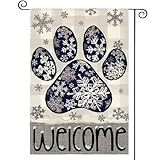 AVOIN colorlife Snowflake Paw Print Winter Garden Flag 12x18 Inch Double Sided Outside, Buffalo Plaid Welcome Seasonal Yard Outdoor Decorative Flag