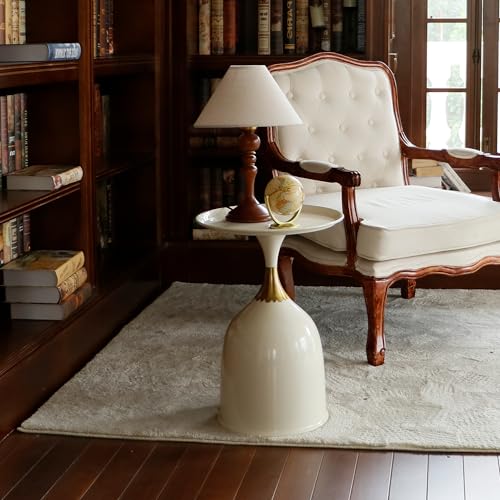 Ironalita Small Round Pedestal Side Table for Small Spaces, Modern White Couch End Tables Living Room Corner Drink Table, Unique Circle Metal Accent Martini Table for Sofa, Recliner, Bedroom - Thumbnail 4