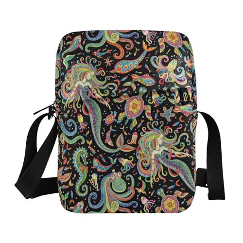 VIGTRO Small Crossbody Bag for Women Men, Colorful Mermaid Messenger Bag Purse with Adjustable Strap, Octopus Dolphin Small Shoulder Bag for Travel Outdoor Sports