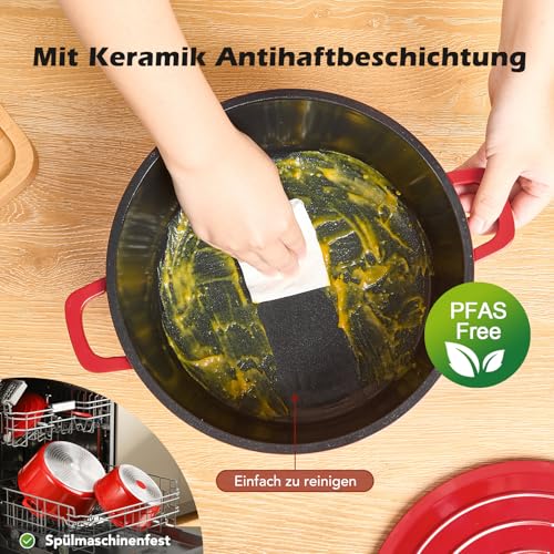 ESEVOLO Bräter mit Deckel Schmortopf Induktion 28 cm Dutch Oven Stil, 6,3 L – Ansicht 3