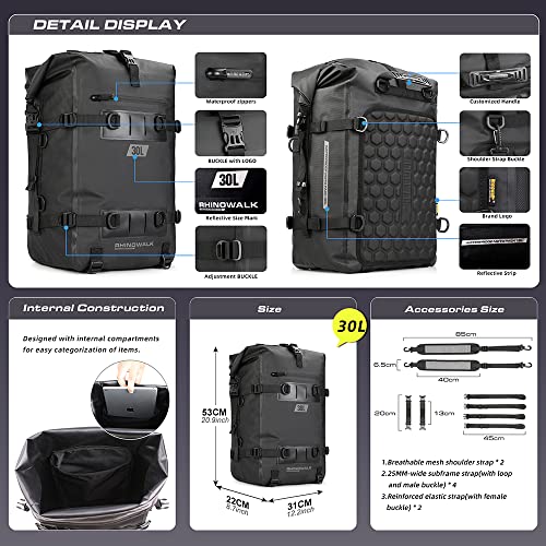 image for Rhinowalk Motorcycle Tail Bag Motorbike Side Bag 30L Full Waterproof M